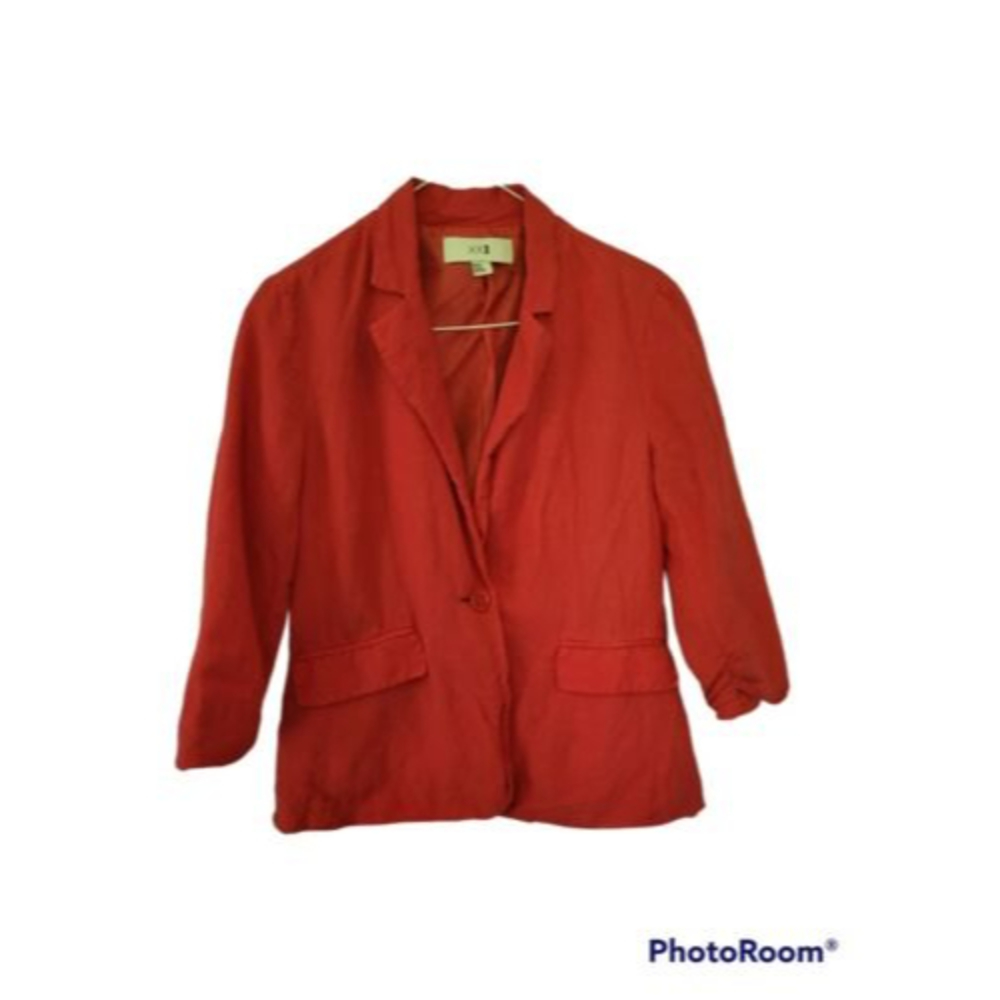 Womens XXI Forever 21 Size Medium Linen Blend Coral Red Jacket Blazer Lined